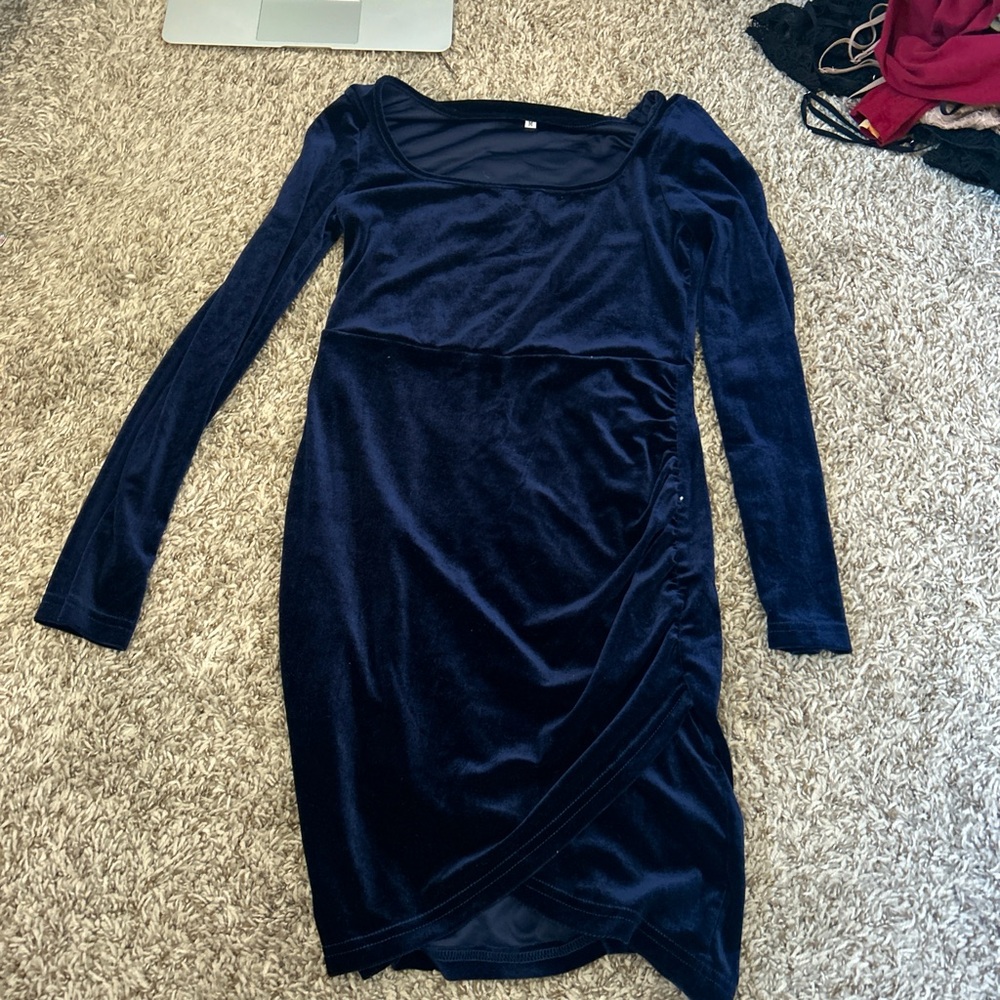Navy blue velvet dress